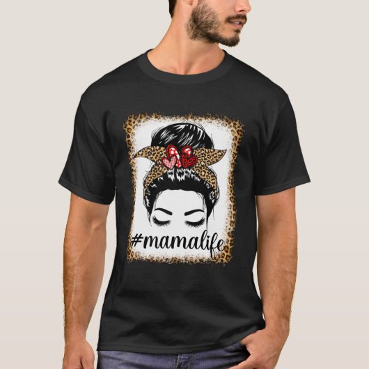 レオパード母マライフ乱雑Bun漂白母の日 Tシャツ (正面)