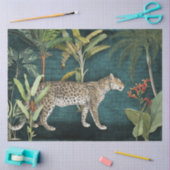 レオパード熱帯フローラn葉ティール(緑がかった色)デクページ 薄葉紙 (クラフト)