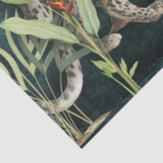 レオパード熱帯フローラn葉ティール(緑がかった色)デクページ 薄葉紙 (詳細)