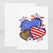 レオパード米国国旗のハート7月4日（月） 案内状 (正面/裏面)
