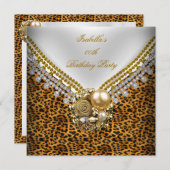 レオパード金ゴールド白黒エレガントバースデーパーティー 招待状 (正面/裏面)