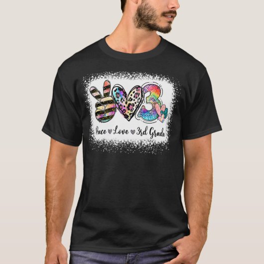 レオパード3年生漂白絞り染めピースラブティール Tシャツ (正面)