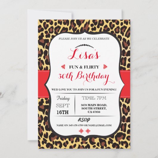 レオパード30日40日~50日60歳の誕生日パーティー招待状 招待状 (正面)