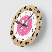 レオパード&ピンクモノグラム時計 ラウンド壁時計 (傾斜)