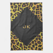 レオパード・ブラウンとイエローのモノグラム キッチンタオル (縦)