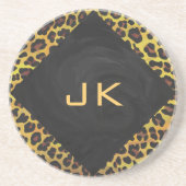 レオパード・ブラウンとイエローのモノグラム コースター (正面)