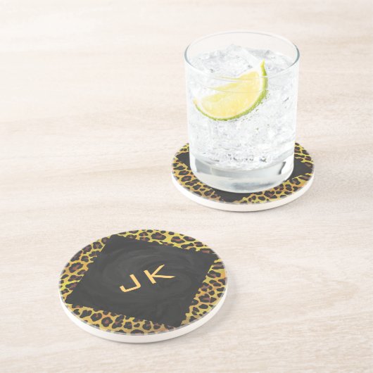 レオパード・ブラウンとイエローのモノグラム コースター (側面)