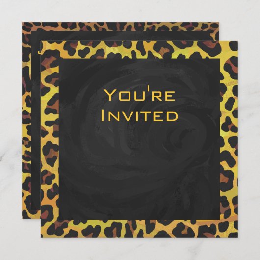 レオパード・ブラウンとイエローのモノグラム 招待状 (正面/裏面)