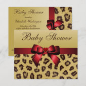 レオパード·プリント、ボウ&ハート·ベイビー·シャワー 招待状 (正面/裏面)