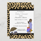 レオパード&薄紫プリントアフリカ系アメリカ人のママ 招待状 (正面/裏面)