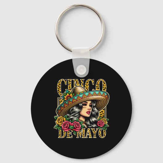 レオパードCinco De Mayo Girl Mexican Fiesta 5 De May キーホルダー (正面)