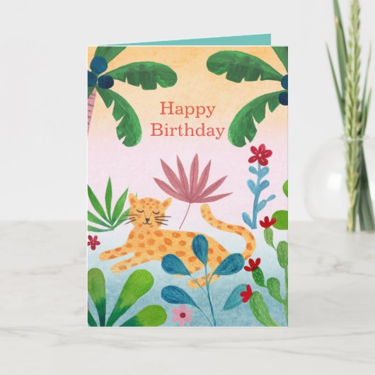 レオパーパーソナライズされたド7歳の女の子誕生日 カード (正面)