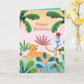 レオパーパーソナライズされたド7歳の女の子誕生日 カード (黄色い花)