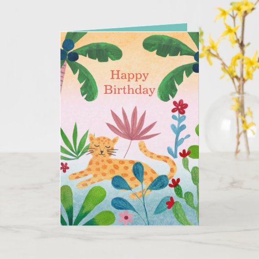 レオパーパーソナライズされたド7歳の女の子誕生日 カード (黄色い花)