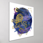 レオライオンサインの〔占星術の〕十二宮図カスタム誕生日 箔ポスター (レイダウン)