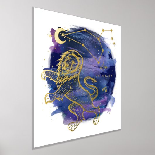 レオライオンサインの〔占星術の〕十二宮図カスタム誕生日 箔ポスター (レイダウン)