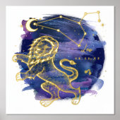 レオライオンサインの〔占星術の〕十二宮図カスタム誕生日 箔ポスター (正面)