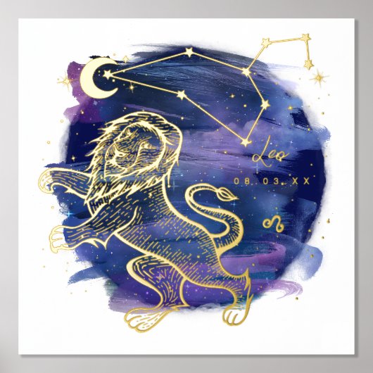 レオライオンサインの〔占星術の〕十二宮図カスタム誕生日 箔ポスター (正面)