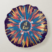 レオライオン星占い誕生サイン〔占星術の〕十二宮図 サイケデリック ラウンドクッション (裏面)