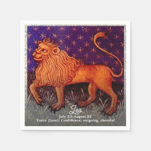 レオライオン〔占星術の〕十二宮図サイン占星術誕生日パーティー スタンダードカクテルナプキン (正面)