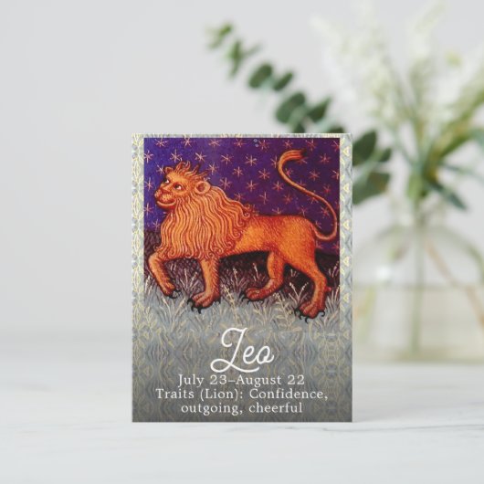 レオライオン〔占星術の〕十二宮図サイン占星術誕生日パーティー ポストカード (スタンド正面)