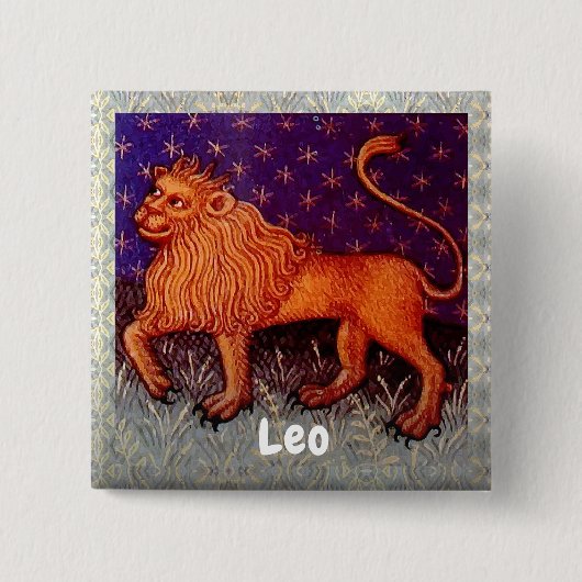 レオライオン〔占星術の〕十二宮図サイン占星術誕生日パーティー 缶バッジ (正面)