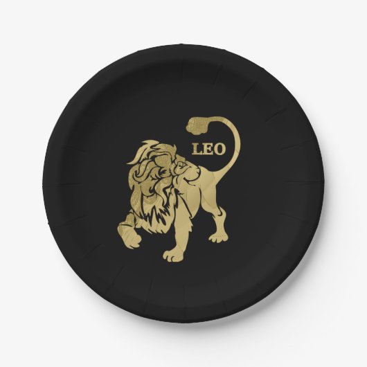 レオライオン〔占星術の〕十二宮図ブラック ペーパープレート (正面)
