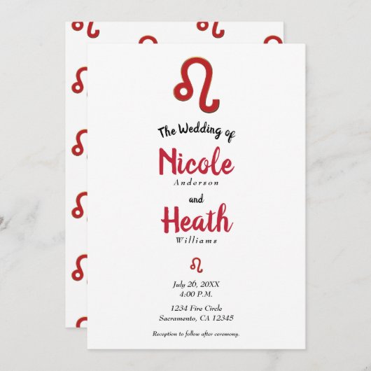 レオレッド〔占星術の〕十二宮図占星術7月威厳がある結婚の 招待状 (正面/裏面)