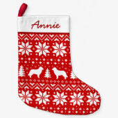 レオンベルガーシルエット赤と白パターンレオ スモールクリスマスストッキング (正面)