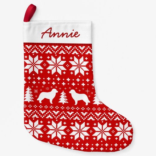 レオンベルガーシルエット赤と白パターンレオ スモールクリスマスストッキング (正面)