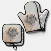 レオンベルガ絵を描ーズレオかわいいオリジナルペットドッグアート 鍋つかみ&鍋敷きセット (正面/裏面)