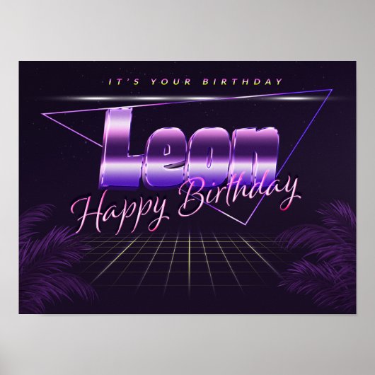 レオン名Vorname lila retroポスターGeburtstag ポスター (正面)
