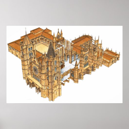 レオン大聖堂。スペイン ポスター (正面)