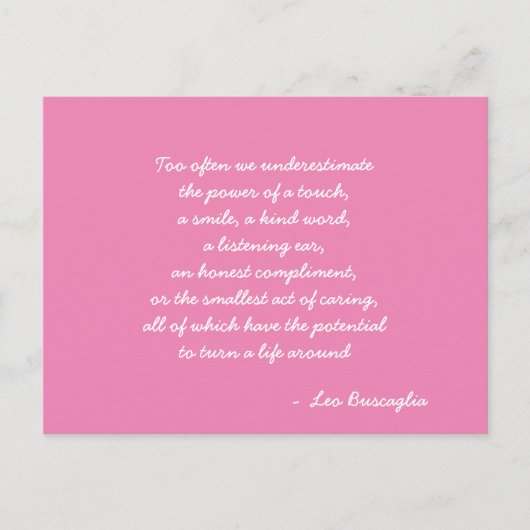 レオ感動的ブスカリア引用文ピンクアンドホワイト ポストカード (正面)