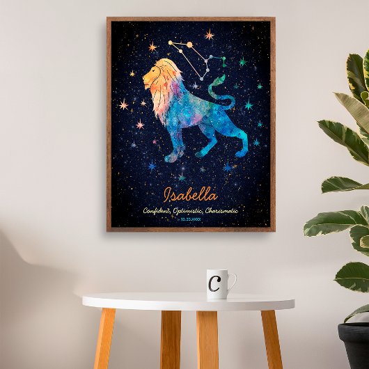レオ星座の水彩画の星の銀河 ポスター