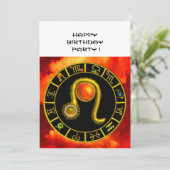 レオ、トパーズジェム、ゾディアカルシンボルや象徴、〔占星術の〕十二宮図誕生日パーティー 招待状 (スタンド正面)