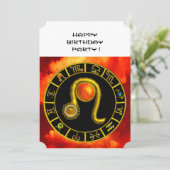 レオ、トパーズジェム、ゾディアカルシンボルや象徴、〔占星術の〕十二宮図誕生日パーティー 招待状 (スタンド正面)