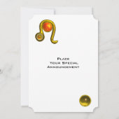 レオ、トパーズジェム、ゾディアカルシンボルや象徴、〔占星術の〕十二宮図誕生日パーティー 招待状 (裏面)