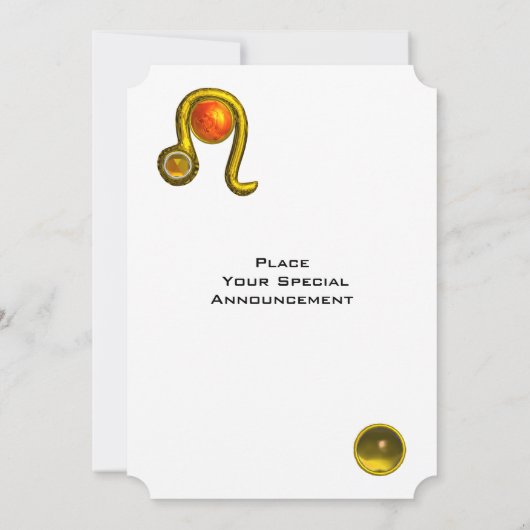 レオ、トパーズジェム、ゾディアカルシンボルや象徴、〔占星術の〕十二宮図誕生日パーティー 招待状 (裏面)