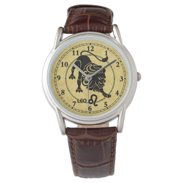レオ〔占星術の〕十二宮図すべてのタイプモダンデザイナーの腕時計。 腕時計 (正面)