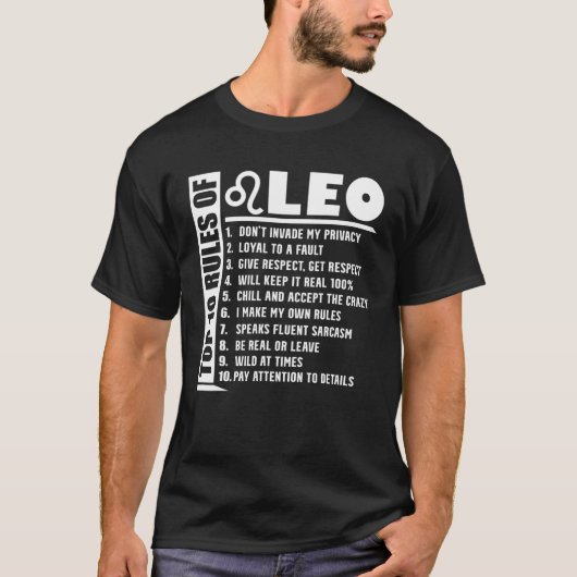 レオ〔占星術の〕十二宮図のトップ10のサインおもしろい Tシャツ (正面)