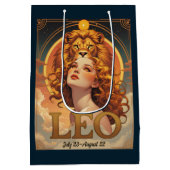 レオ〔占星術の〕十二宮図アート7月威厳がある誕生日 ミディアムペーパーバッグ (裏面)