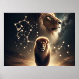 レオ〔占星術の〕十二宮図ア威厳のあるート – ライオンと星座。 ポスター
