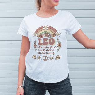 レオ〔占星術の〕十二宮図グルービーレトロフローラレインボーTシャツ Tシャツ