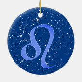 レオ〔占星術の〕十二宮図サインウィズスターズ深いブルー セラミックオーナメント (裏面)