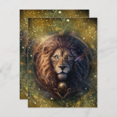 レオ〔占星術の〕十二宮図サインウォーターカラーデザイン ノートカード (正面/裏面)