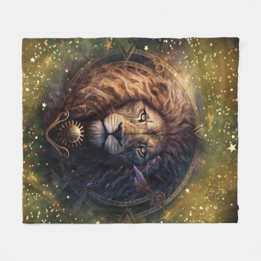 レオ〔占星術の〕十二宮図サインウォーターカラーデザイン フリースブランケット (正面(横))