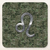 レオ〔占星術の〕十二宮図サインオングリーンデジタル迷彩柄 スクエアペーパーコースター (正面)