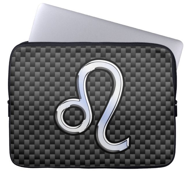 レオ〔占星術の〕十二宮図サインオンチャコールカーボンファイバープリント ラップトップスリーブ (正面)