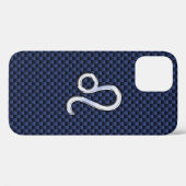 レオ〔占星術の〕十二宮図サインオンネイビーブルーカーボンファイバー Case-Mate iPhoneケース (裏面 (横))